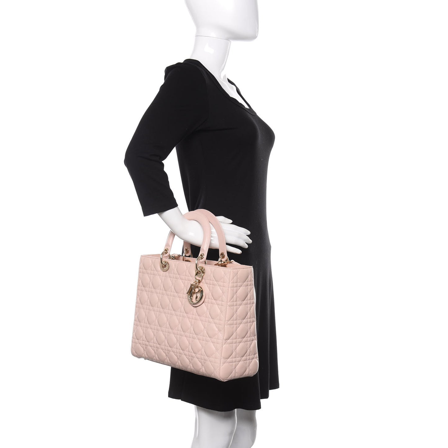 Lambskin Cannage Large Lady Dior Rose Poudre