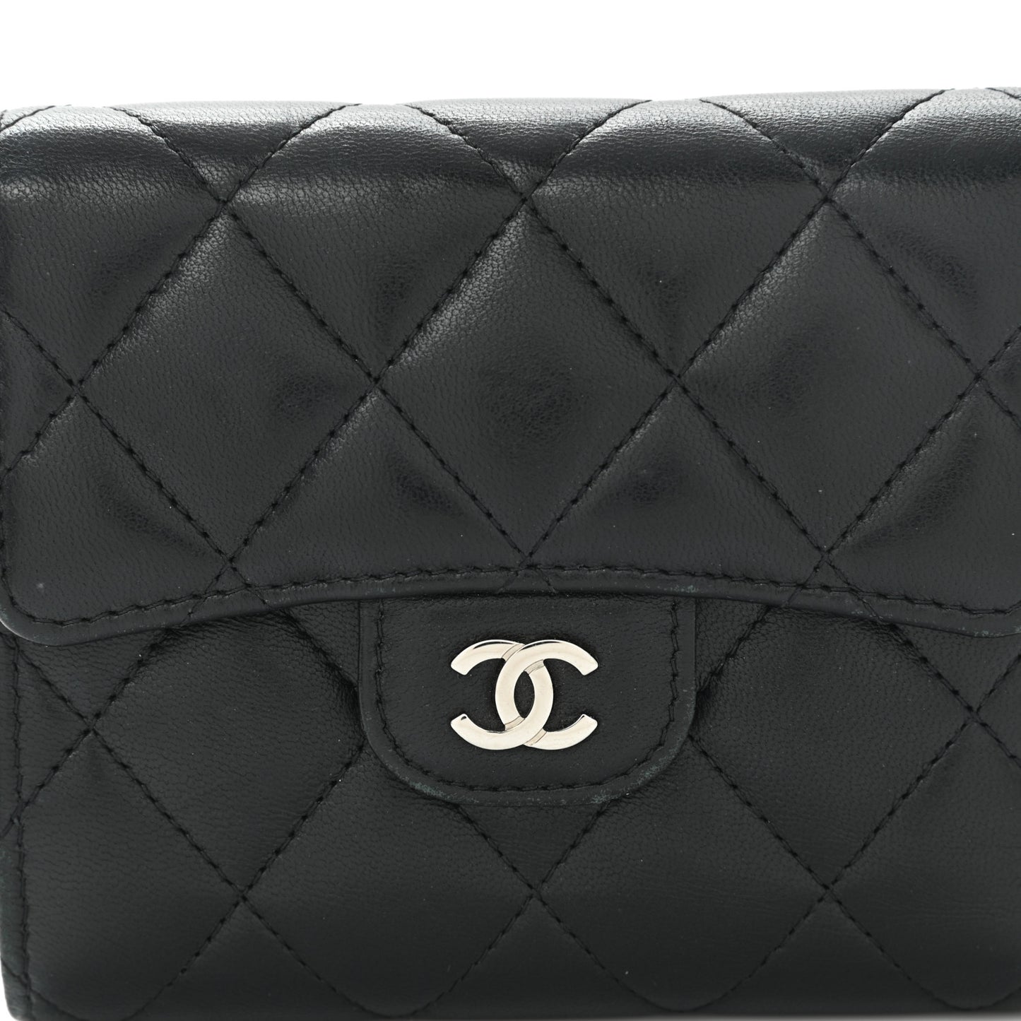 Lambskin Quilted Compact Flap Wallet Black