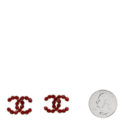 Chanel Crystal CC Earrings Red Gold 2 of 6