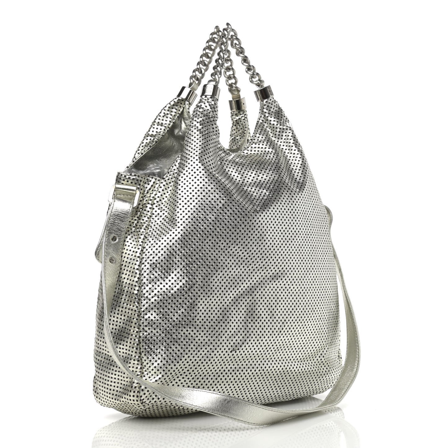 Metallic Glazed Calfskin Perforated Medium Rodeo Drive Tote Silver
