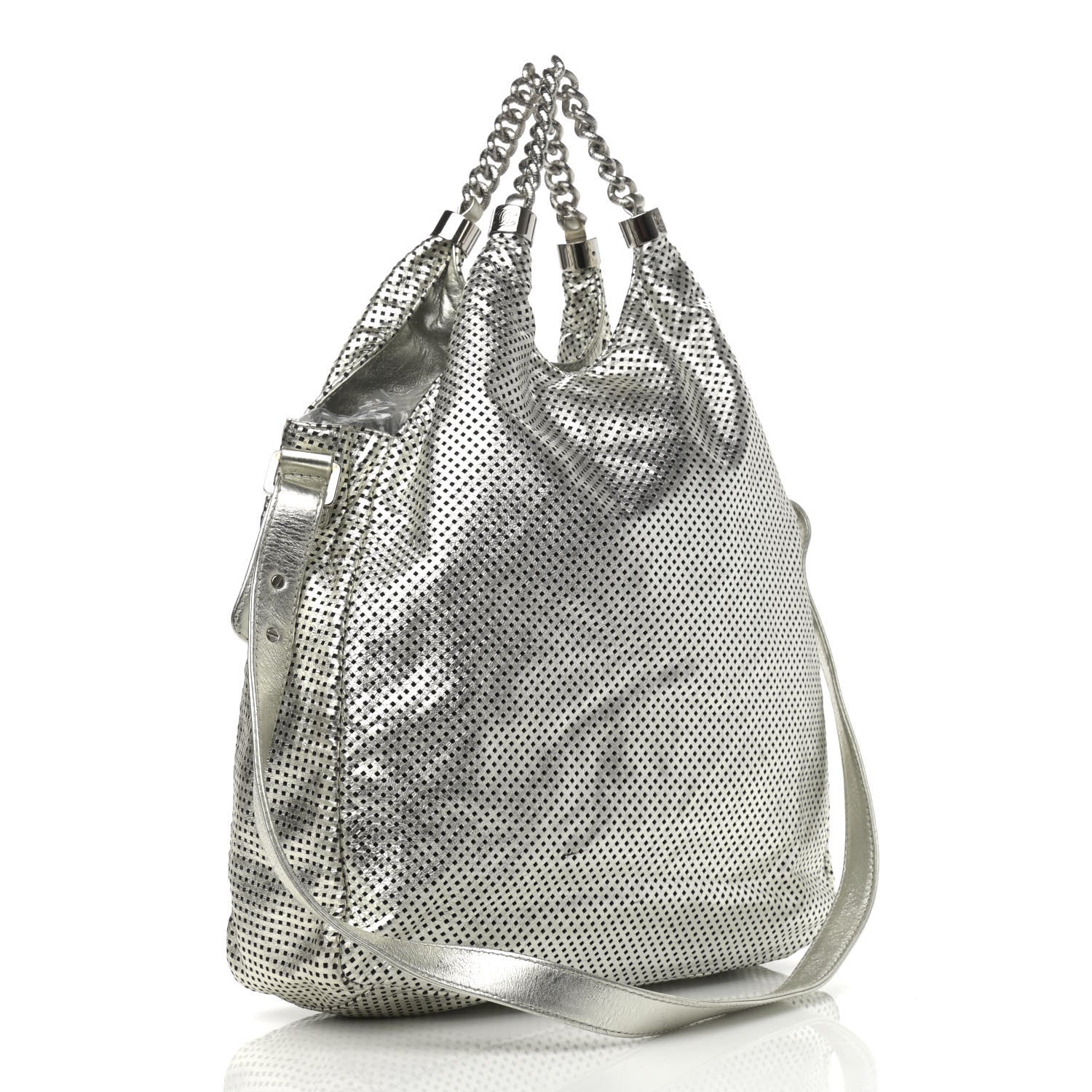Chanel Metallic Glazed Calfskin Perforated Medium Rodeo Drive Tote Silver 3 of 11