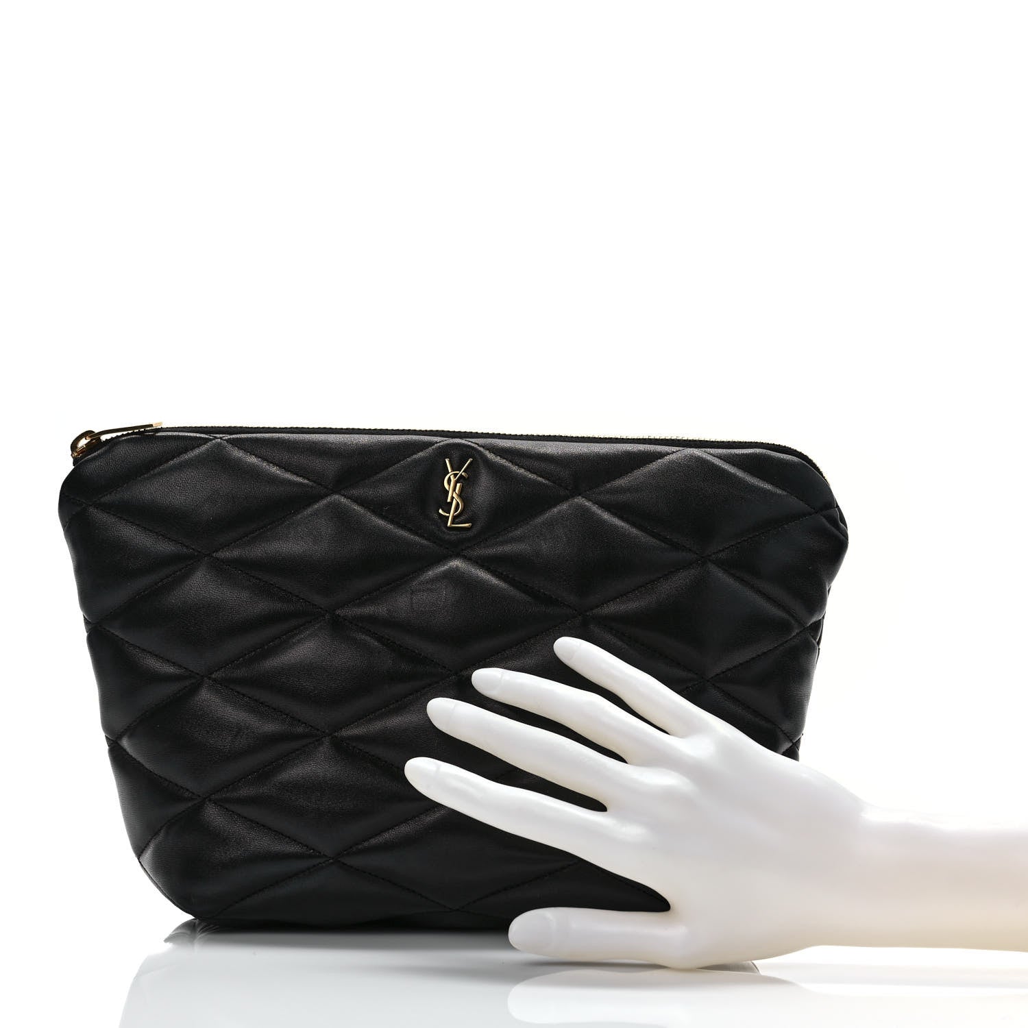 Saint Laurent Lambskin Monogram Medium Sade Puffer Pouch Black 2 of 9