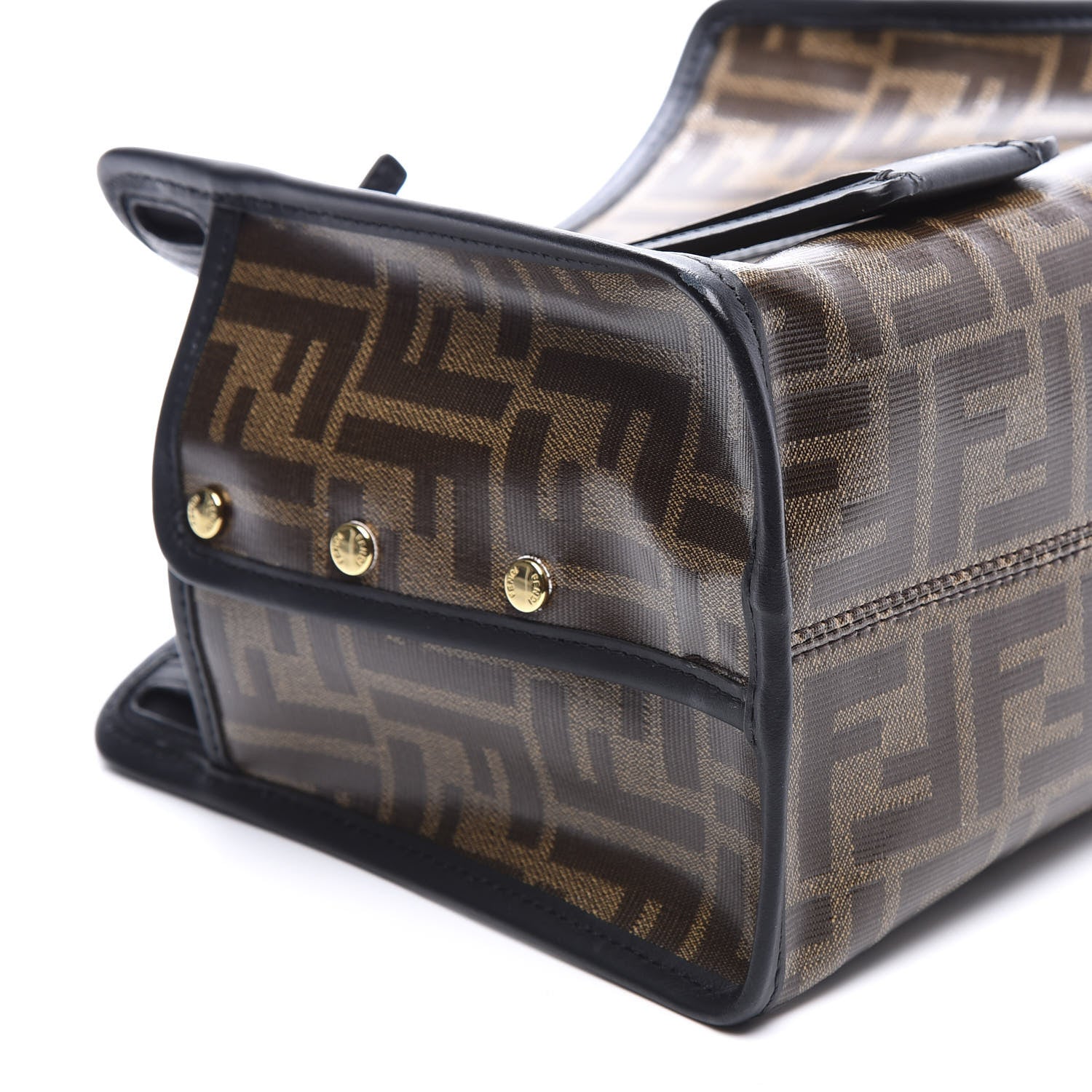 Fendi Glazed Fabric Vitello Century FF 1974 Stamp Patch Mini Peekaboo Defender Cover Mogano Panna Black 7 of 10