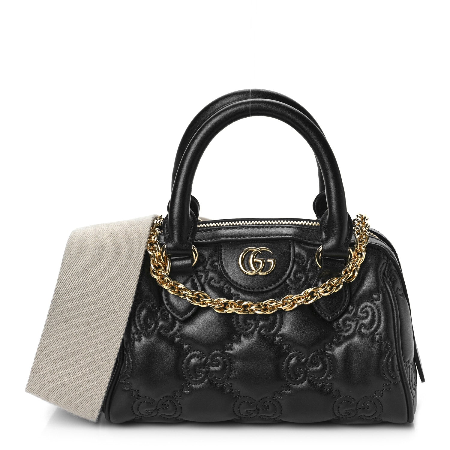 Gucci Calfskin GG Matelasse Mini Bowler Bag Black Natural 1 of 8