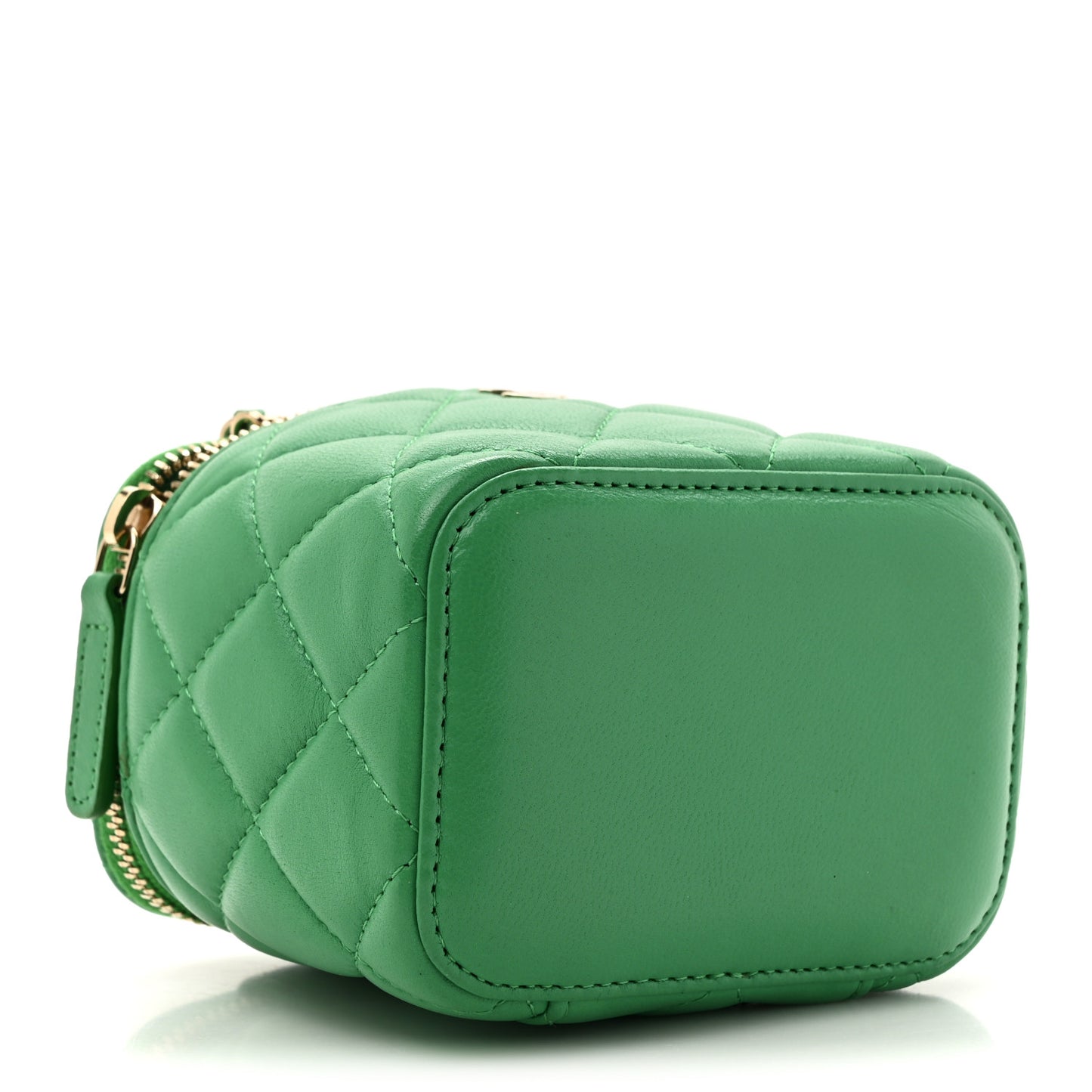 Lambskin Quilted Mini Vanity Case With Chain Green