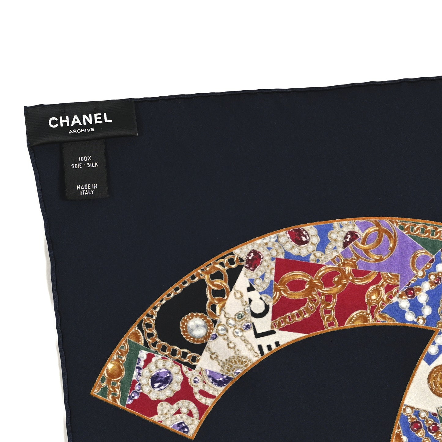 Silk CC Gripoix Logo Mini Bandana Navy Blue Golden Multicolor