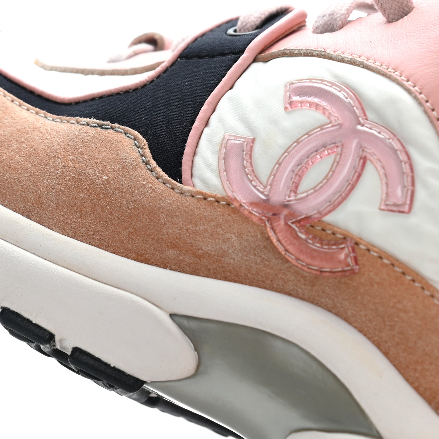 Nylon Lambskin Suede Calfskin CC Sneakers 36.5 Pink