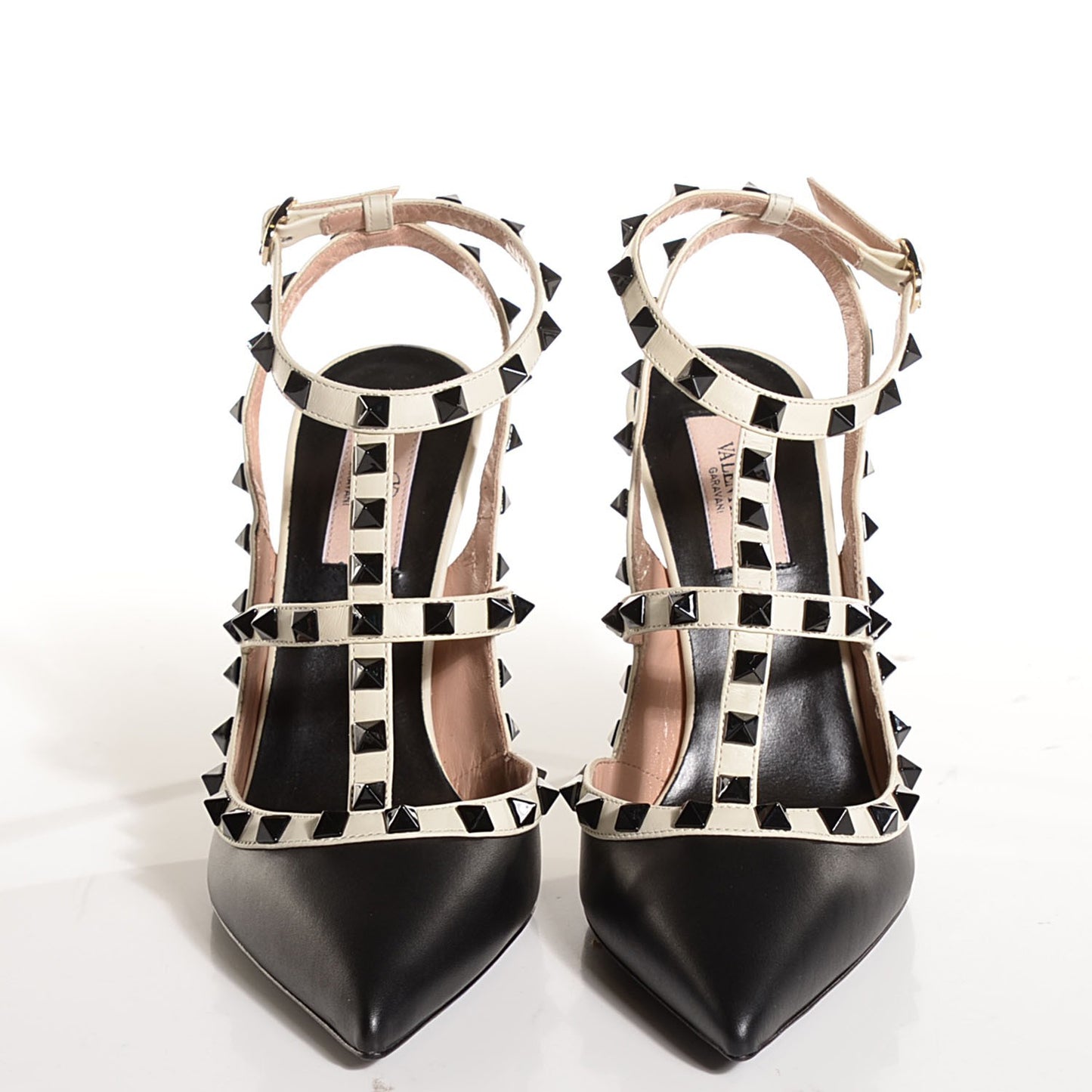 Nappa Rockstud Ankle Strap 100mm Pumps 38.5 Black Light Ivory
