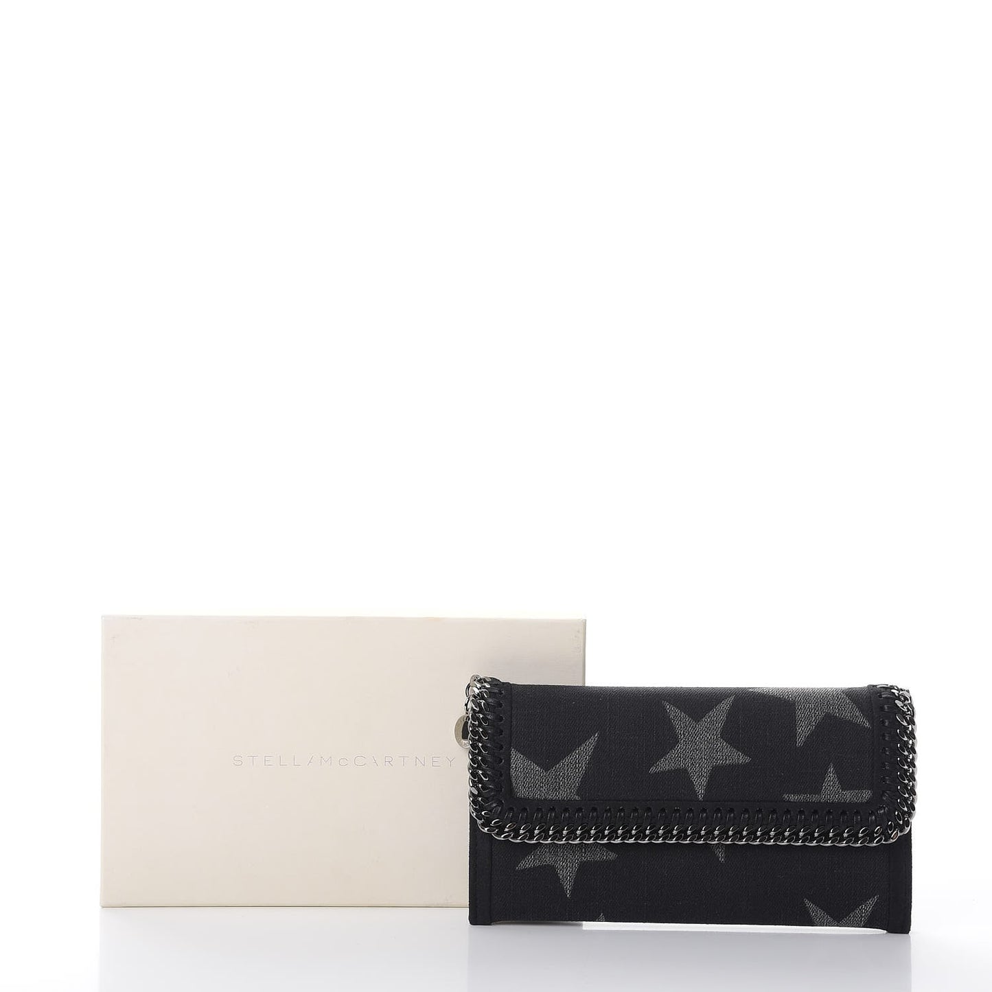 Denim Star Print Falabella Continental Flap Wallet Black