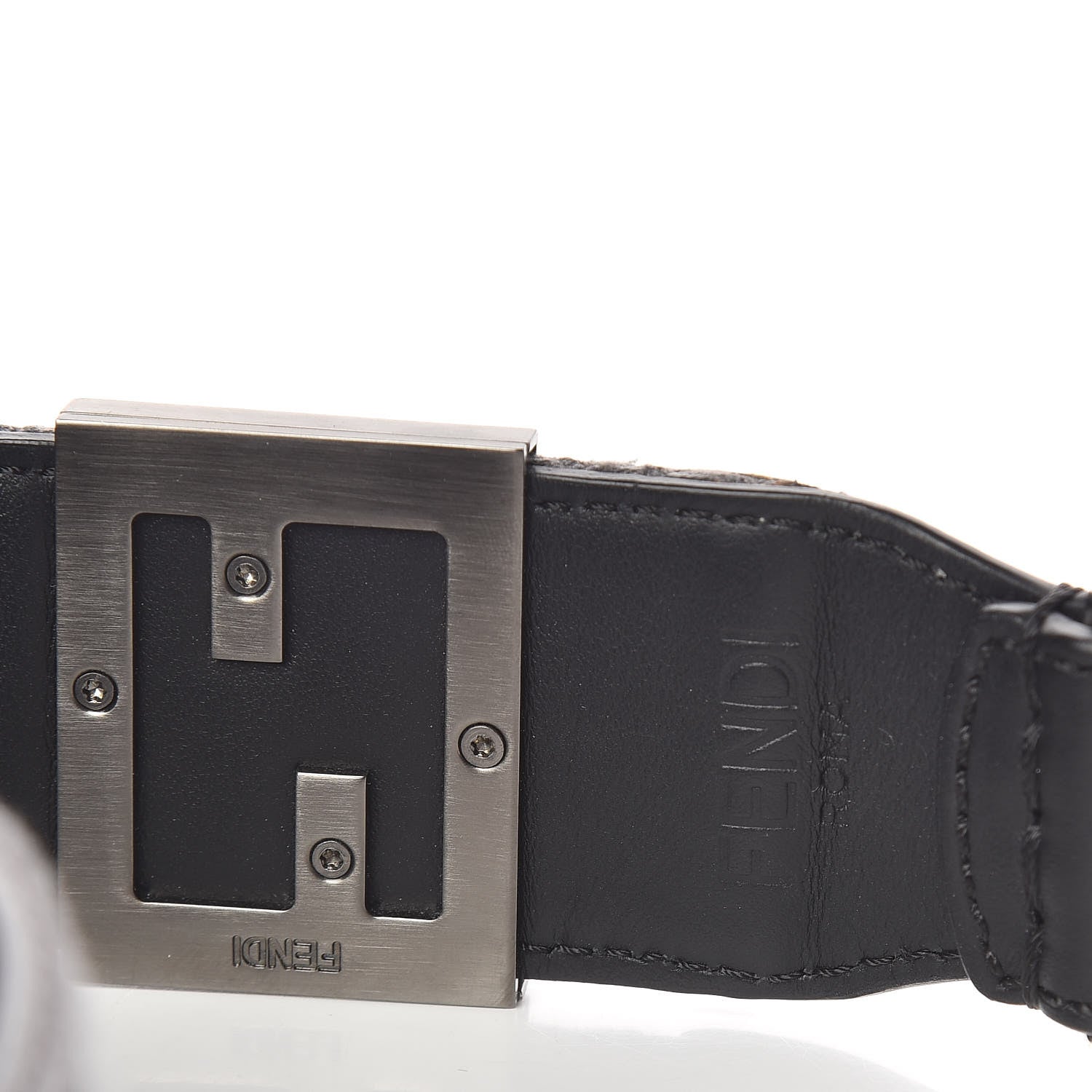 Fendi Fabric Calfskin FF Strap You Grey Black 3 of 4