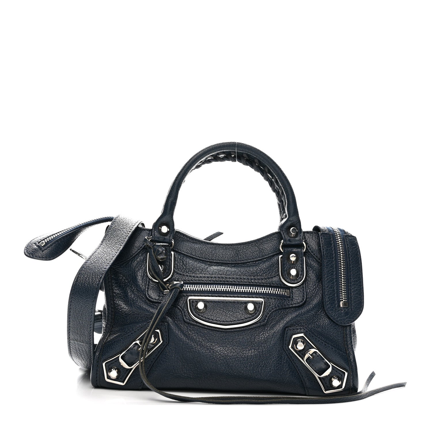 Balenciaga Chevre Silver Metallic Edge Hardware Mini City Bleu de
