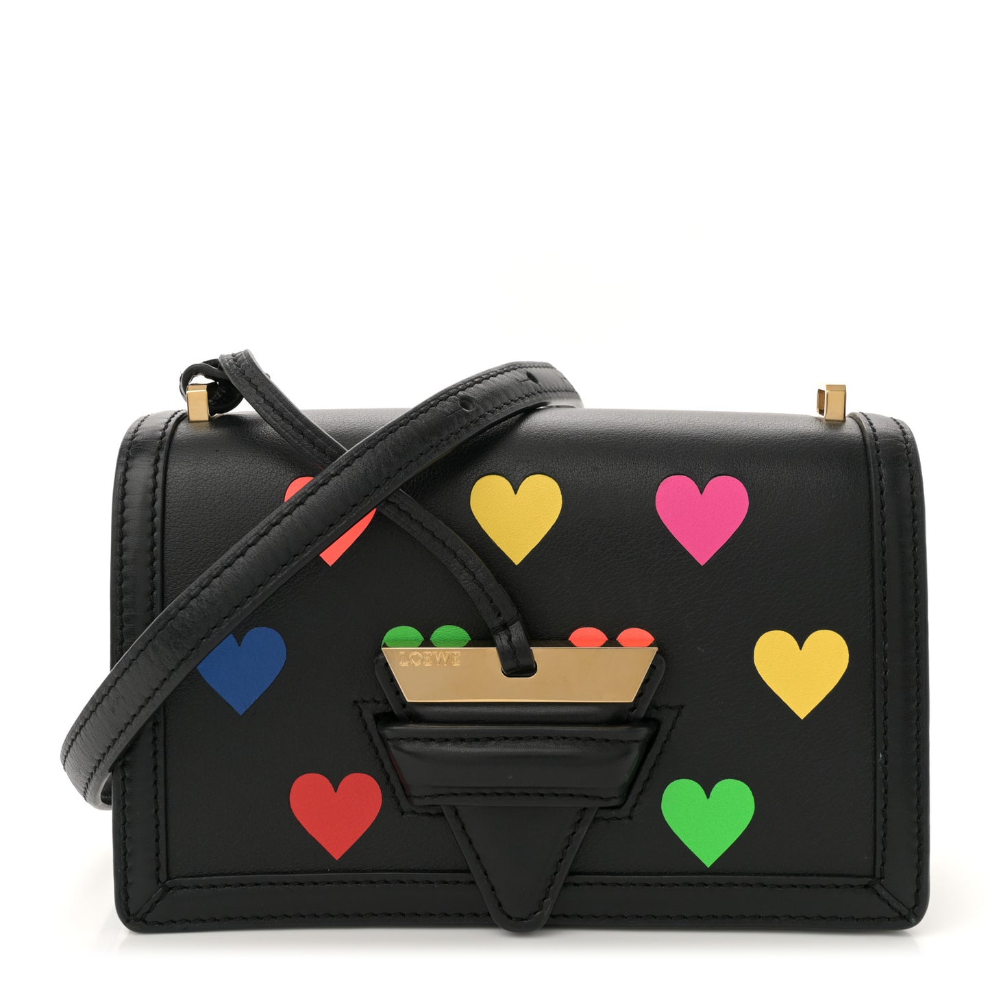 Calfskin Hearts Small Barcelona Shoulder Bag Black