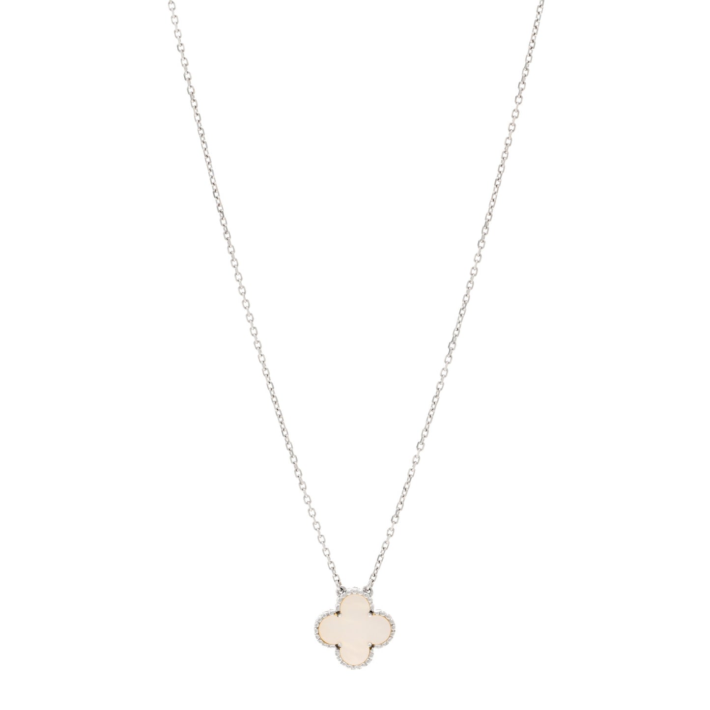 18K White Gold Mother Of Pearl Vintage Alhambra Pendant Necklace