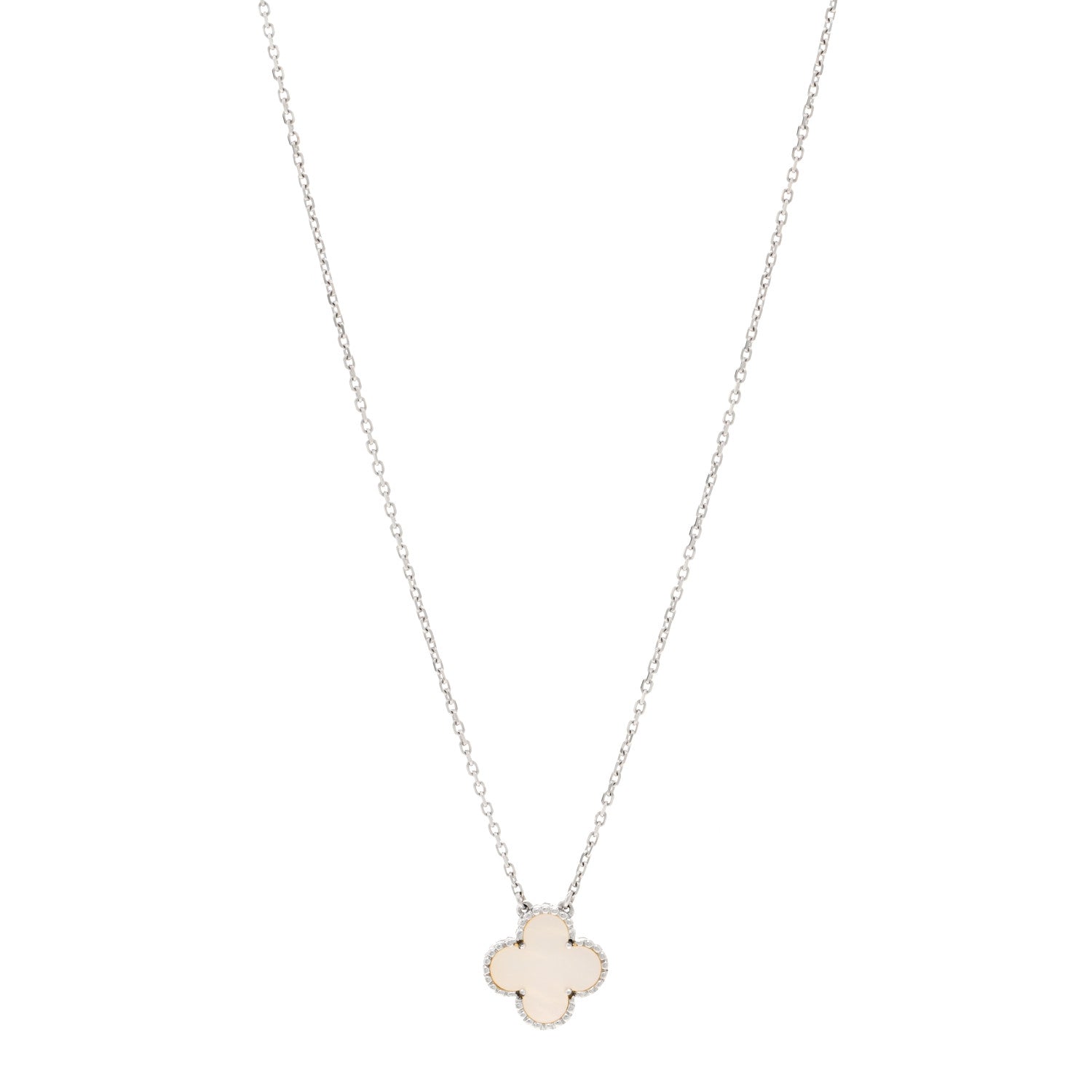 Van Cleef & Arpels 18K White Gold Mother Of Pearl Vintage Alhambra Pendant Necklace 1 of 5