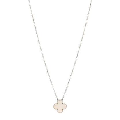 Van Cleef & Arpels 18K White Gold Mother Of Pearl Vintage Alhambra Pendant Necklace 1 of 5