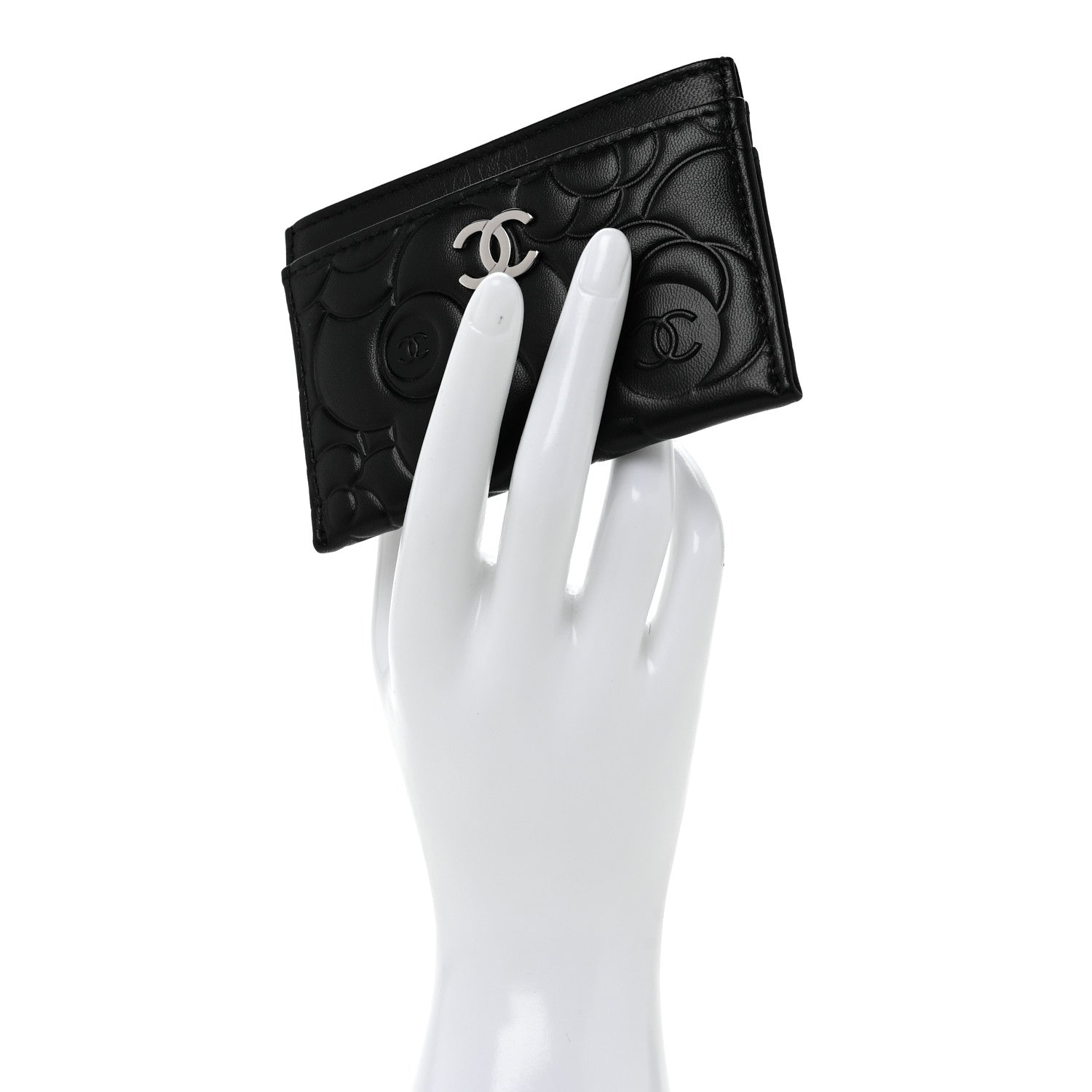 Chanel Lambskin Camellia Embossed Card Holder Black 2 of 10