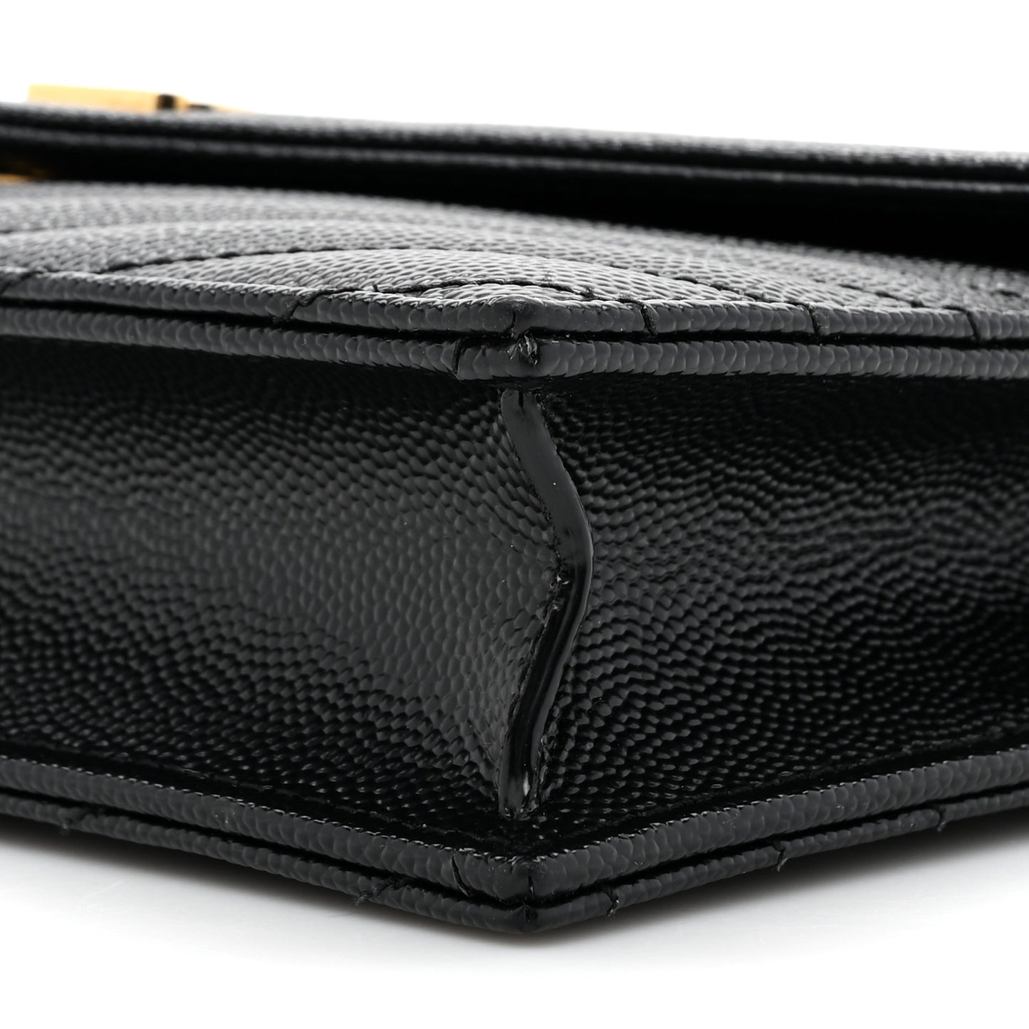 Grain De Poudre Matelasse Chevron Monogram Envelope Chain Wallet Black