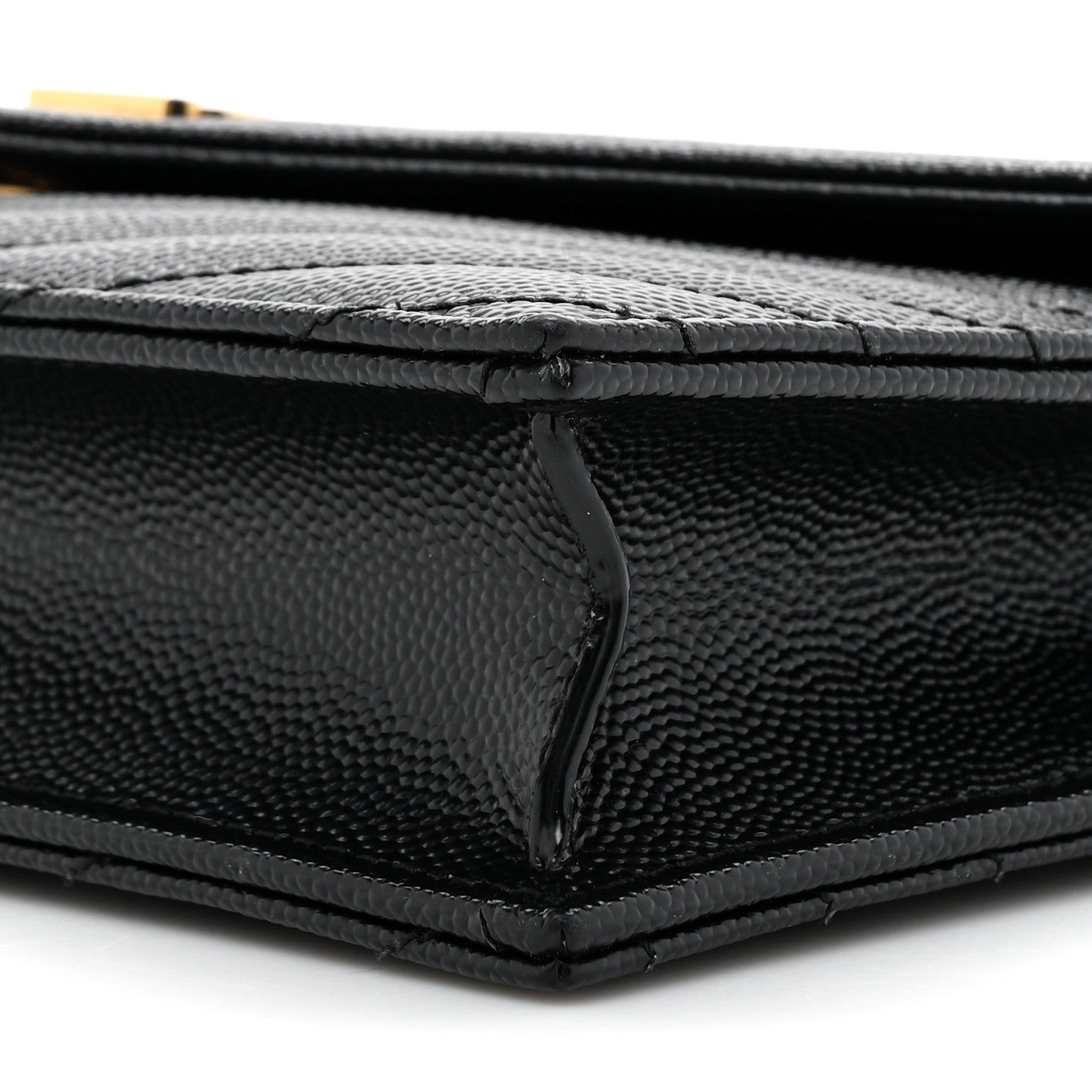 Saint Laurent Grain De Poudre Matelasse Chevron Monogram Envelope Chain Wallet Black 9 of 11