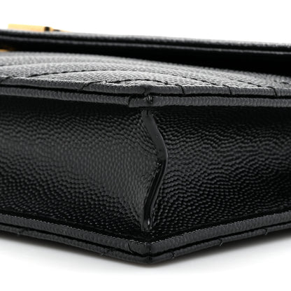 Saint Laurent Grain De Poudre Matelasse Chevron Monogram Envelope Chain Wallet Black 9 of 11