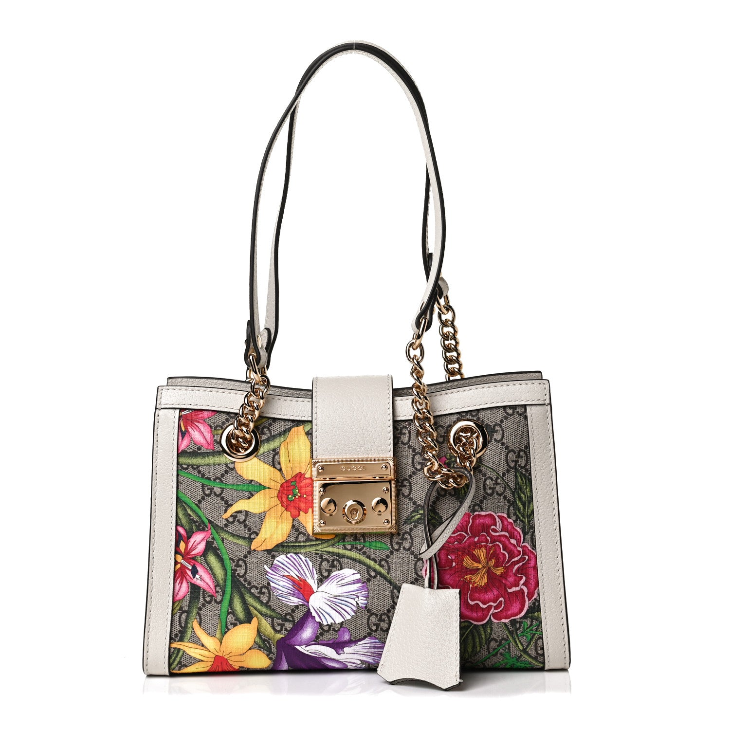 Gucci GG Supreme Monogram Flora Textured Calfskin Small Padlock Tote Beige Ebony Multicolor Mystic White 1 of 13