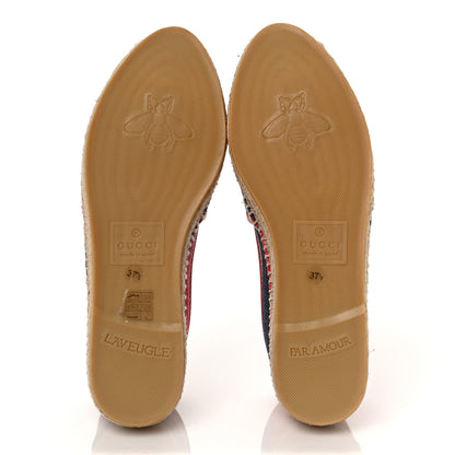 Gucci Canvas Sylvie Stripe Logo Womens Espadrilles 37.5 Mystic White Hibiscus Red Maritime 5 of 8