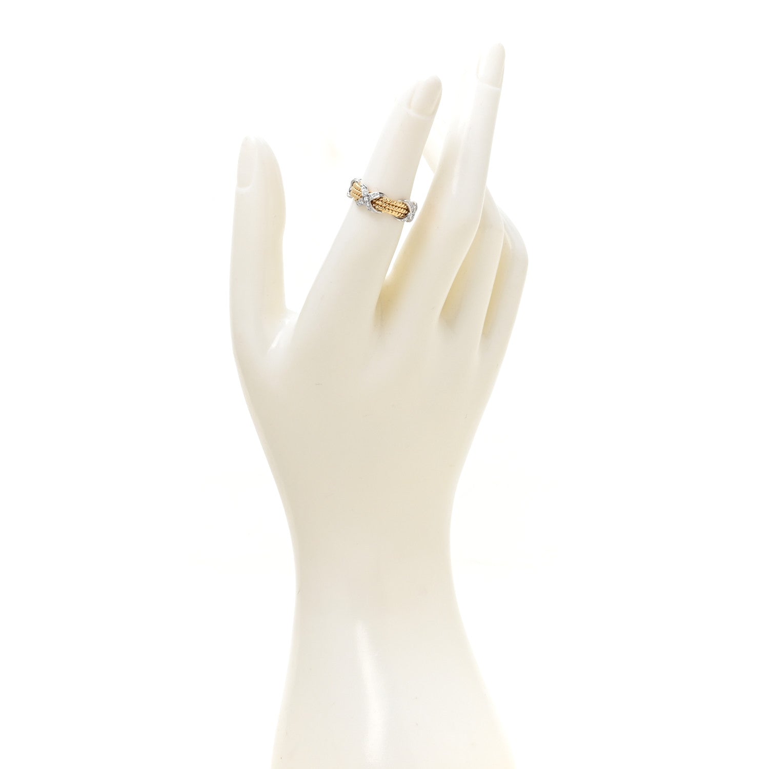 Tiffany 18K Yellow Gold Platinum Diamond Schlumberger Rope Three Row X Ring 52 6 2 of 5