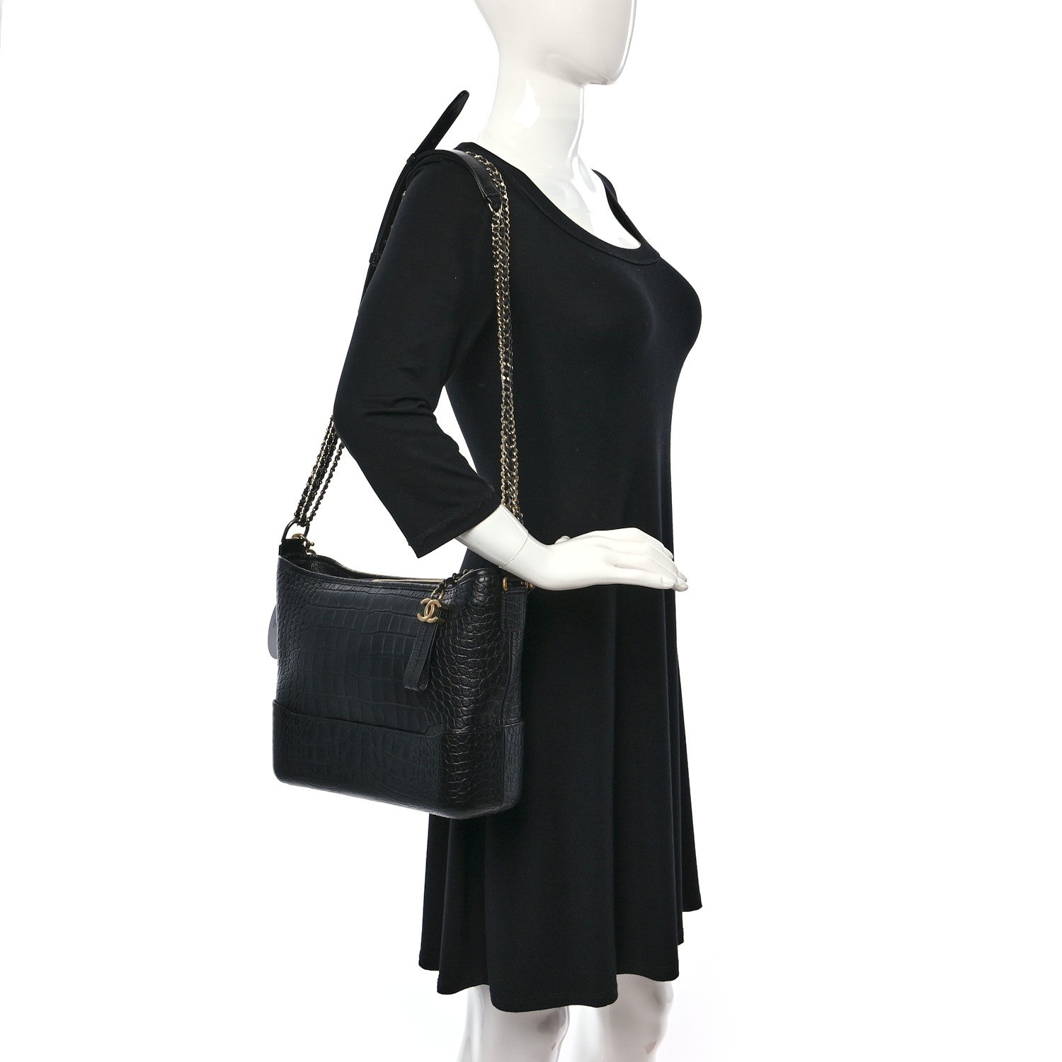 Chanel Crocodile Embossed Calfskin Medium Gabrielle Cocodile Hobo Black 2 of 9