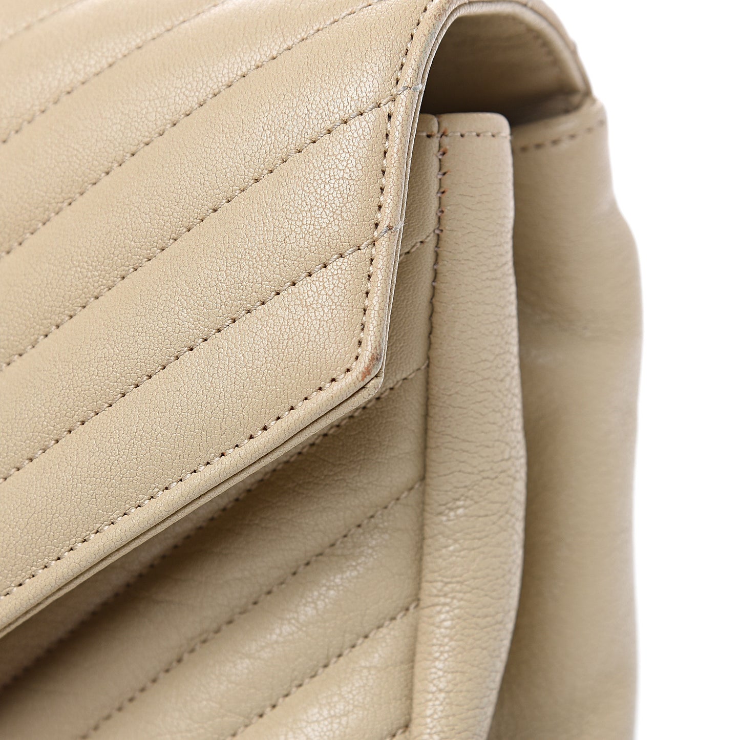 Sheepskin Matelasse Chevron Monogram Large College Satchel Beige