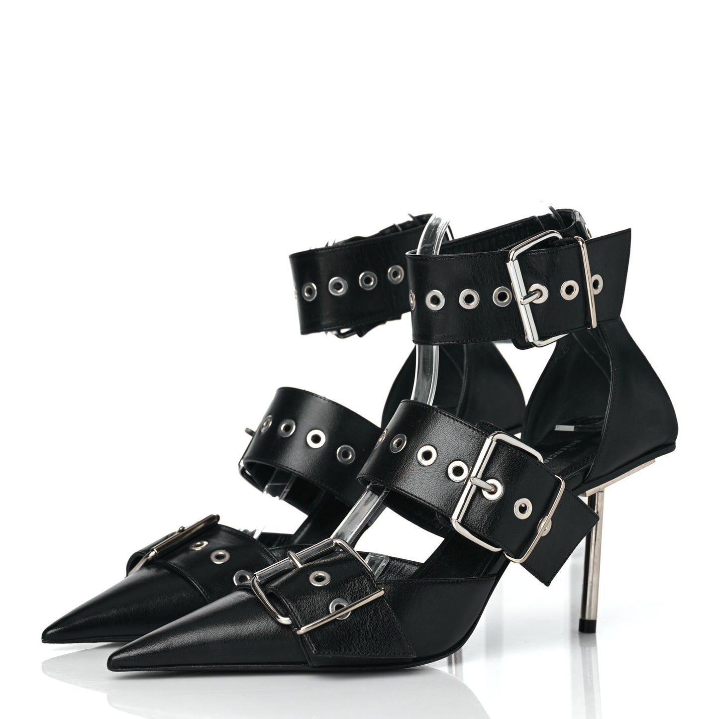Shiny Kidskin Point Toe Buckle Pumps 38 Black