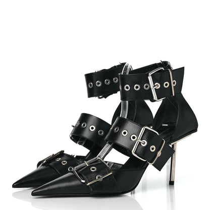 Balenciaga Shiny Kidskin Point Toe Buckle Pumps 38 Black 3 of 7