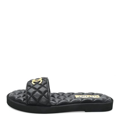 Chanel Lambskin Quilted Textured CC Mules Sandals 39 Black 1 of 9