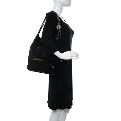 Chanel Velvet Sequin Quilted Chanel 22 Black 2 of 11