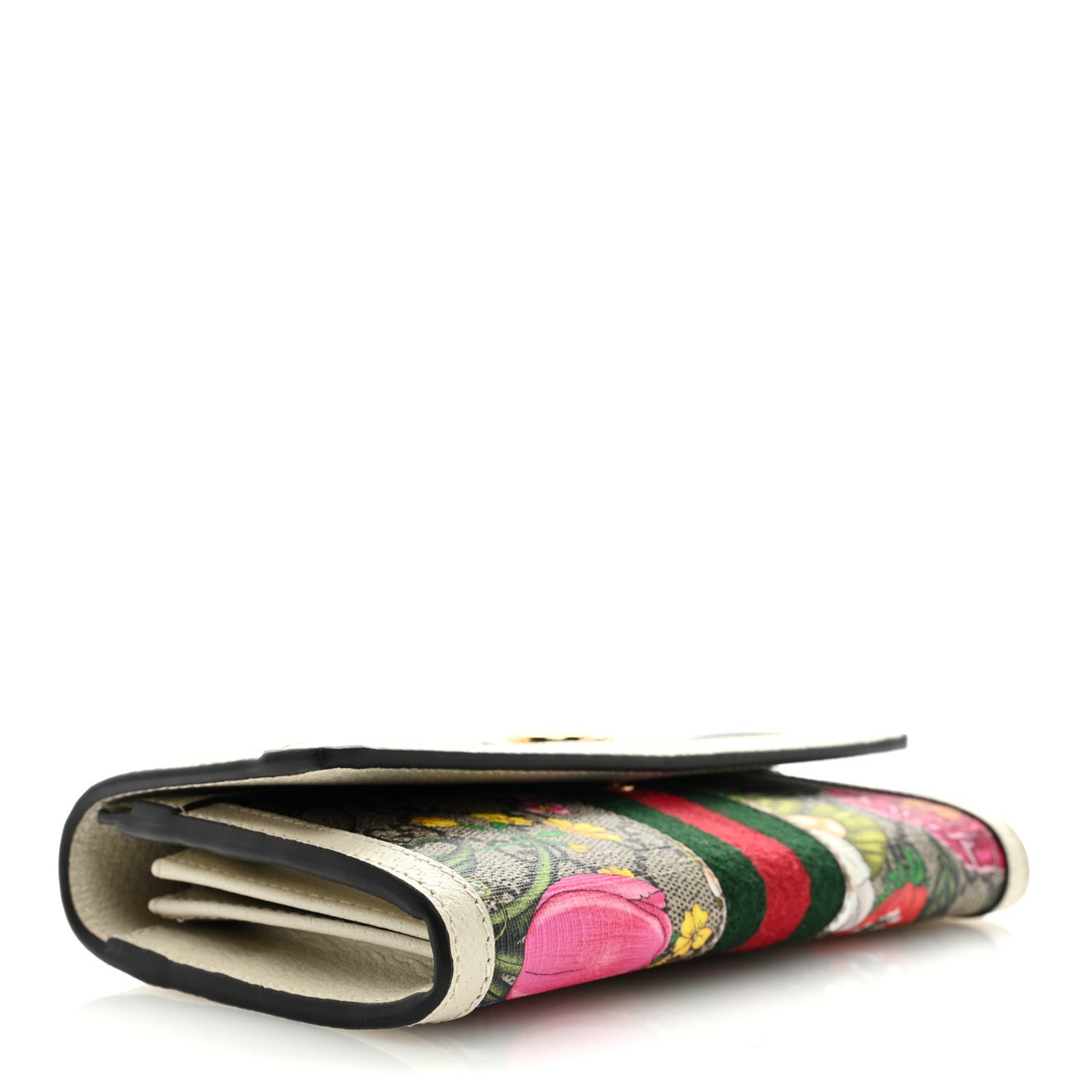 GG Supreme Monogram Flora Web Ophidia Continental Wallet White