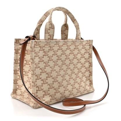 Celine Canvas Calfskin Triomphe Print Small Cabas Thais White 3 of 16