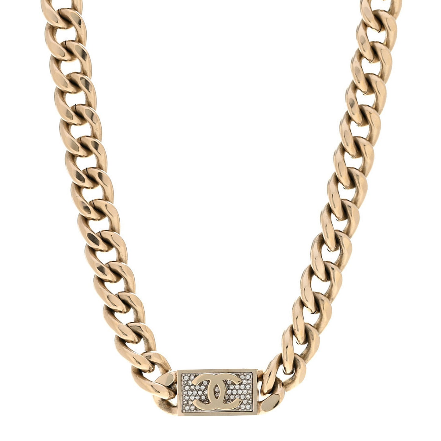 Crystal CC Chain Link Choker Necklace Gold
