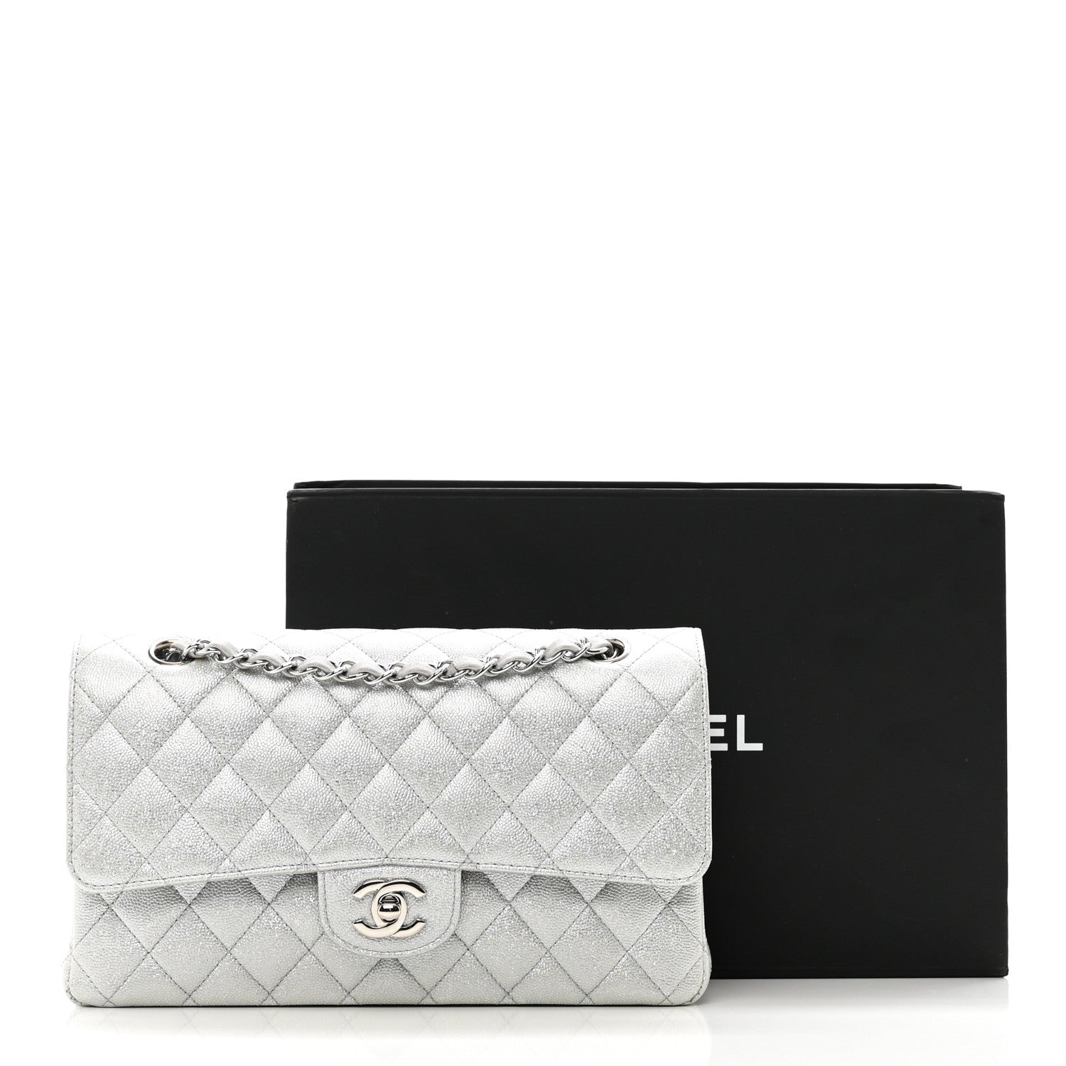 Chanel Glittered Metallic Caviar Quilted Medium Double Flap Silver 11 of 11