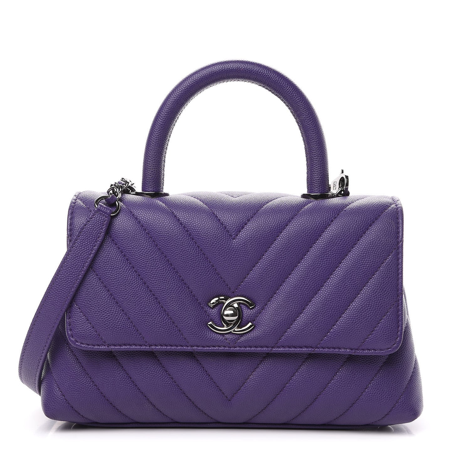 Caviar Chevron Quilted Mini Coco Handle Flap Purple