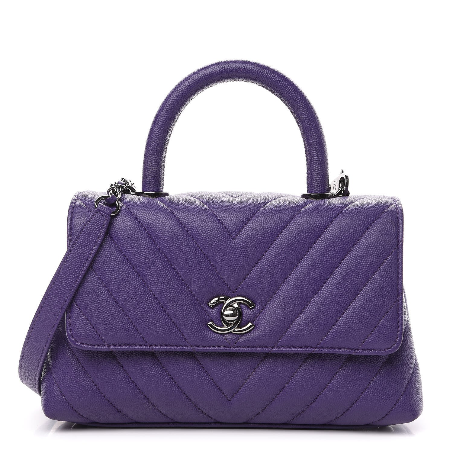 Chanel Caviar Chevron Quilted Mini Coco Handle Flap Purple 1 of 11