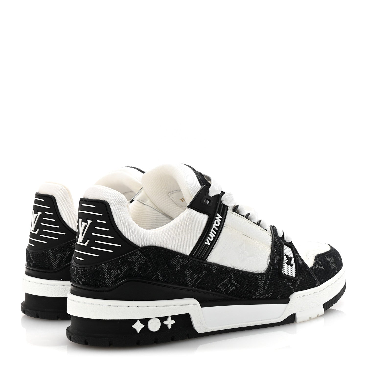 Louis Vuitton Calfskin Embossed Monogram Denim Mens LV Trainer Sneakers 9 Black 5 of 10