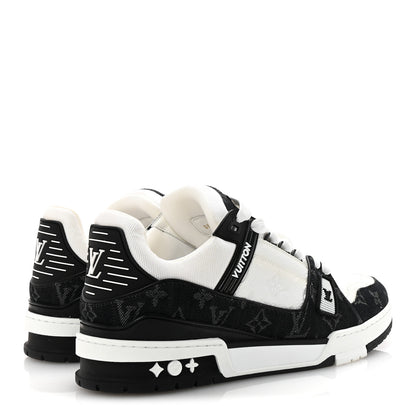 Louis Vuitton Calfskin Embossed Monogram Denim Mens LV Trainer Sneakers 9 Black 5 of 10
