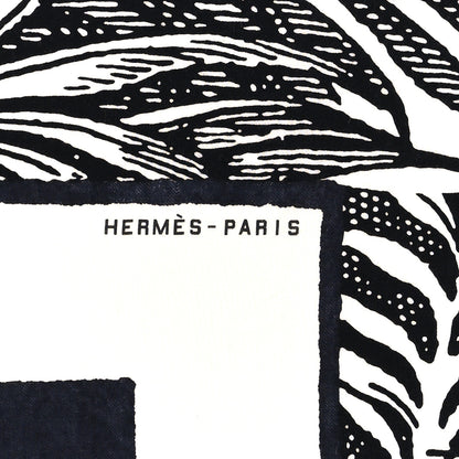 Hermes Cashmere Silk Cavaliere En Formes Shawl 140 White Black Kaki 3 of 4