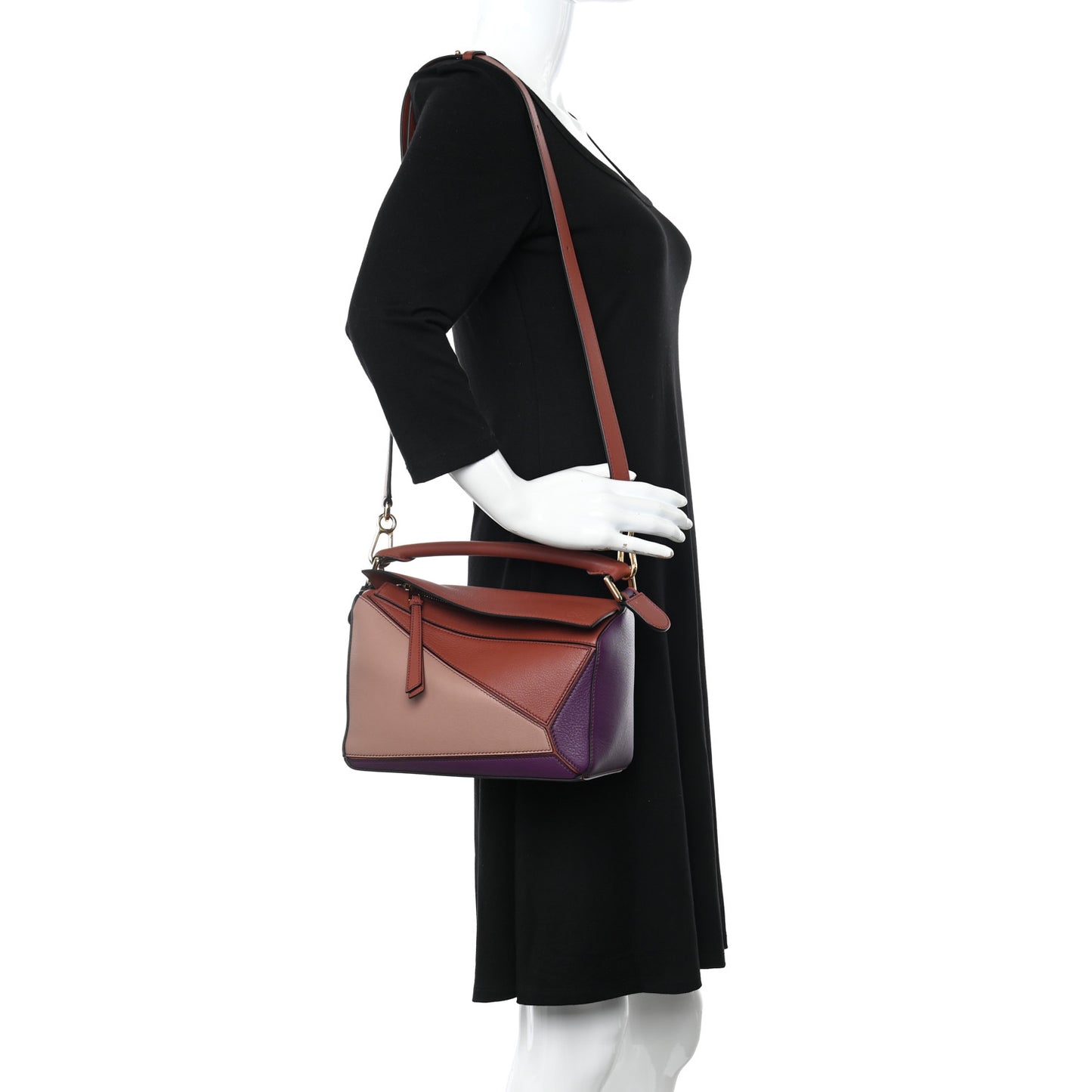 Calfskin Small Puzzle Bag Dark Rust Dark Purple