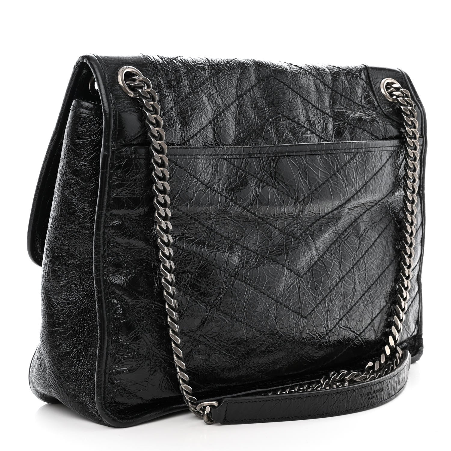 Saint Laurent Crinkled Calfskin Matelasse Monogram Large Niki Chain Satchel Black 3 of 10