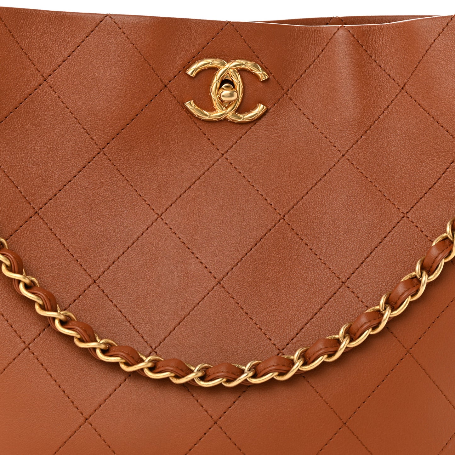 Calfskin Quilted Braided Handle Chain Hobo Brown