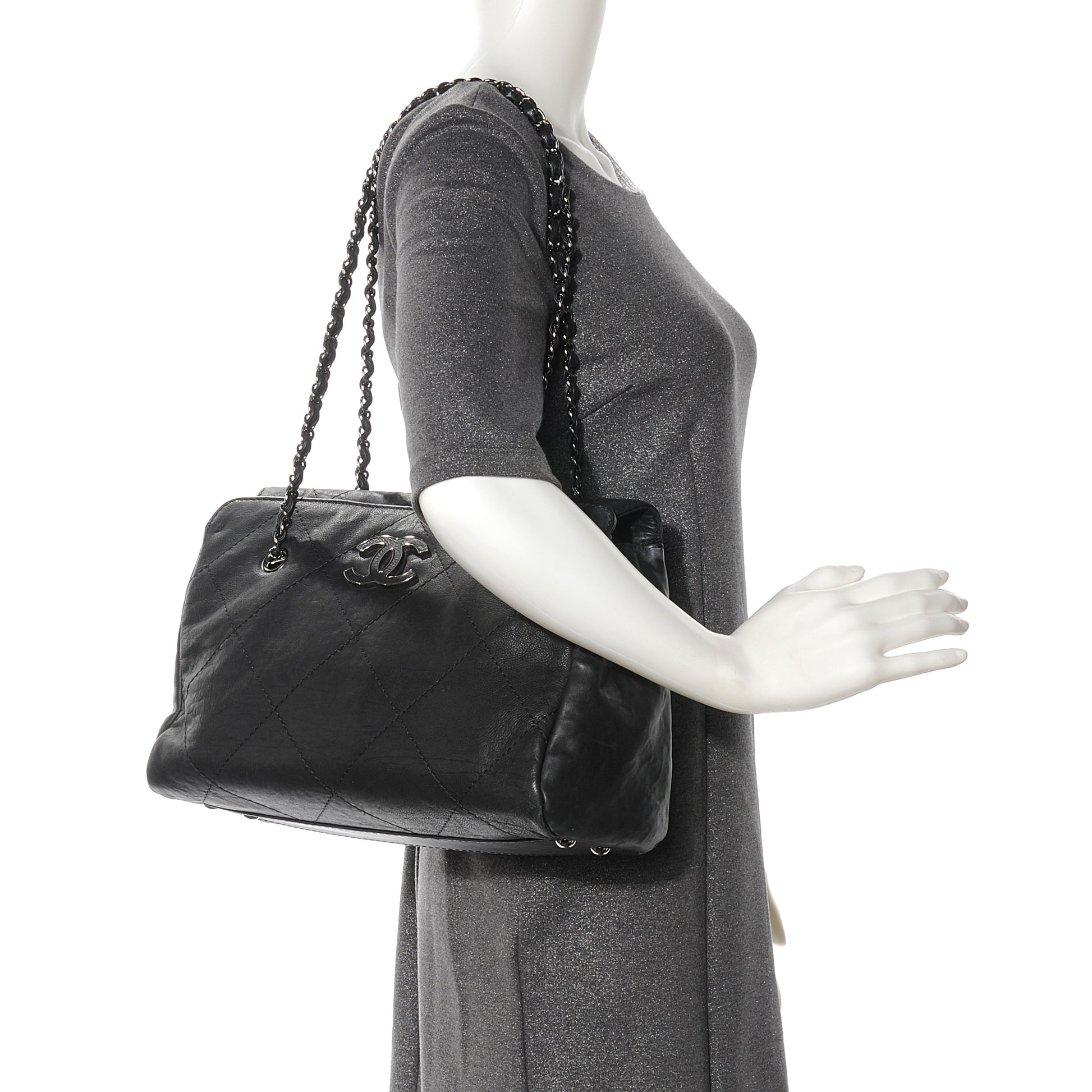 Chanel Washed Calfskin Large Hamptons Shopping Tote Black 2 of 8
