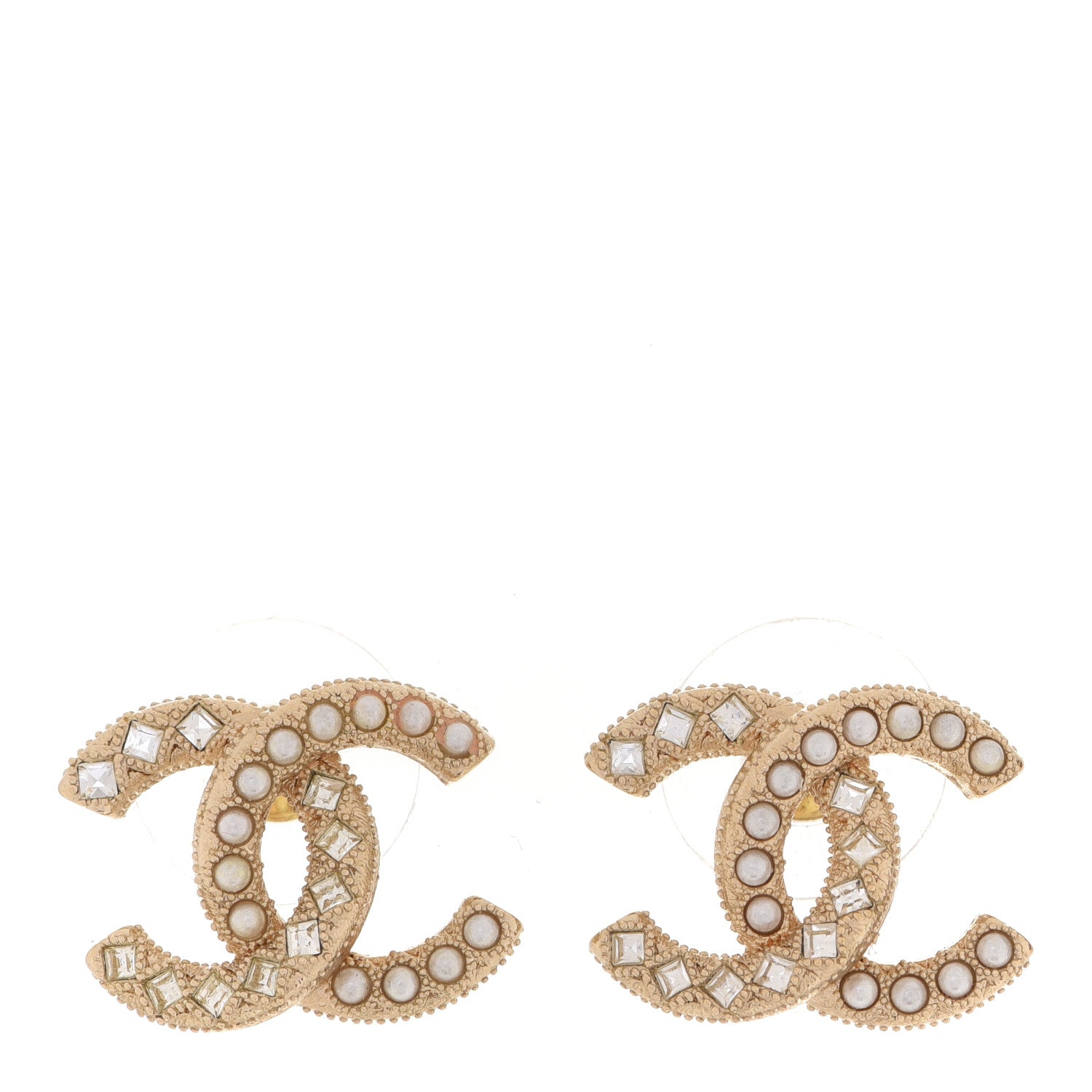 Chanel Pearl Crystal CC Earrings Gold 1 of 5