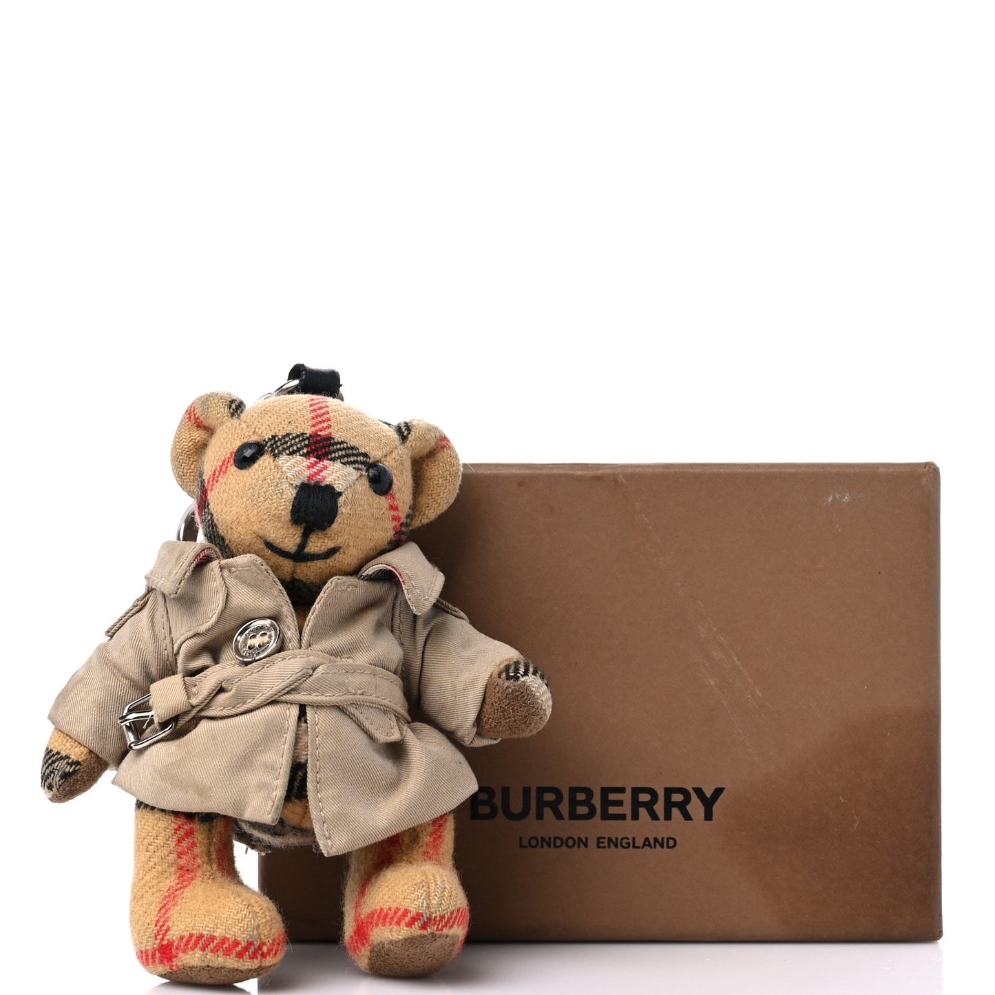 Thomas Check Trench Teddy Bear Keychain Charm Camel