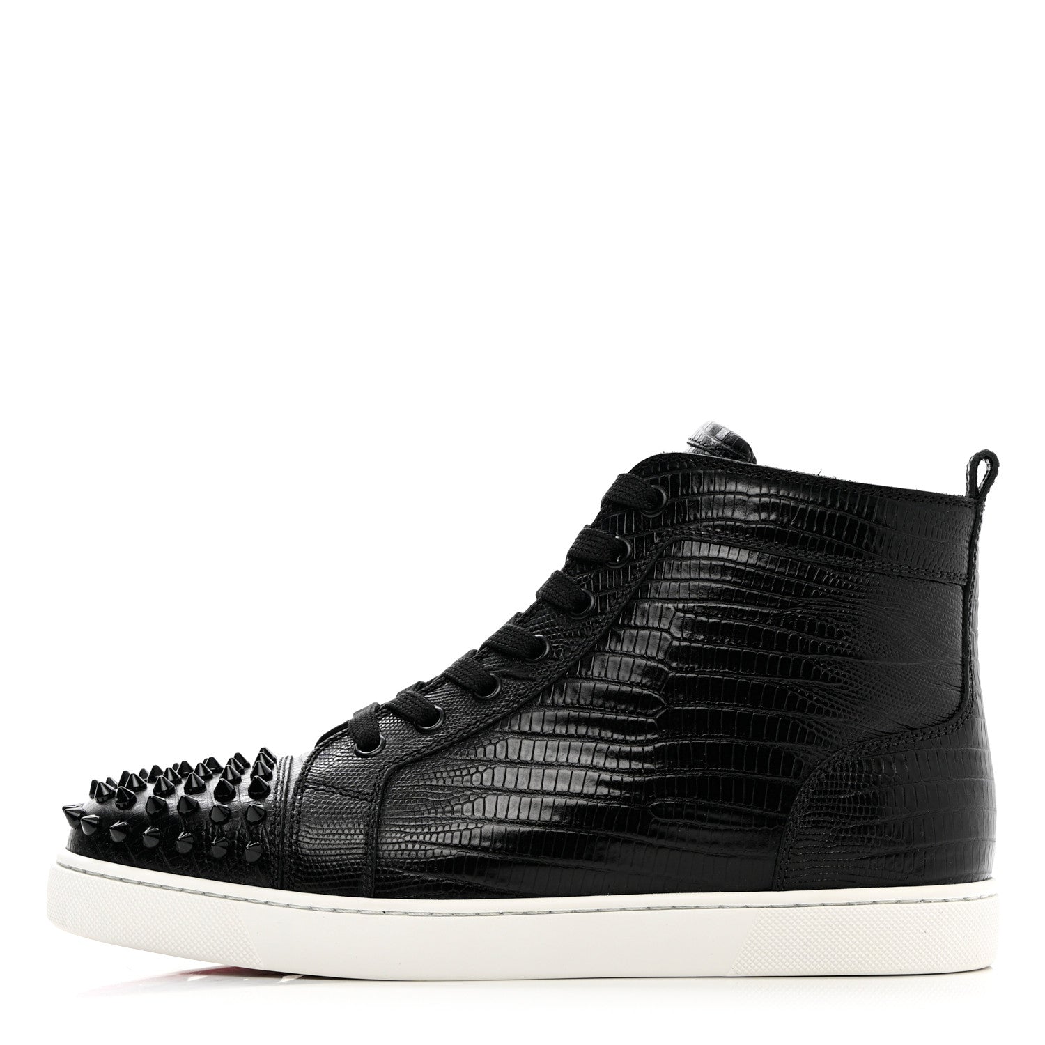 Christian Louboutin Calfskin Lizard Embossed Womens Lou Spikes Flat Sneakers 40.5 Black 1 of 13