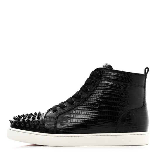 Calfskin Lizard Embossed Womens Lou Spikes Flat Sneakers 40.5 Black