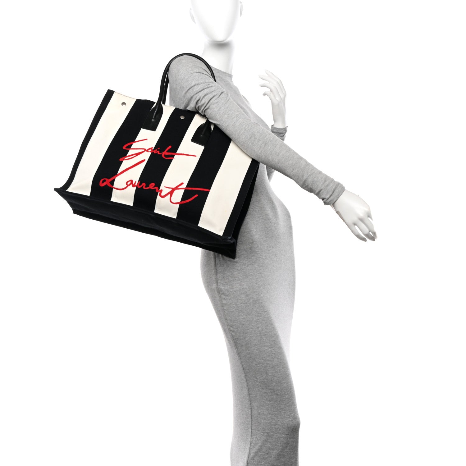 Saint Laurent Canvas Noe Striped Tote Black White 2 of 9